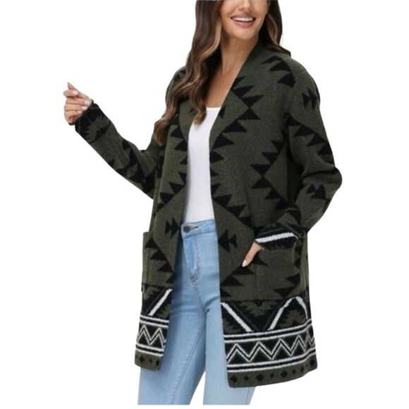Frye ladies Southwest Print Open Front cardigan Sweater Size Small - Picture 1 of 6